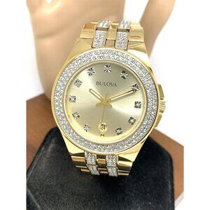 Bulova Men's Watch 98B174 Crystal Accents Quartz Gold Tone Stainless Steel 42mm